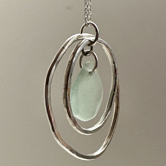 Hammered Hoop Seaglass Pendant