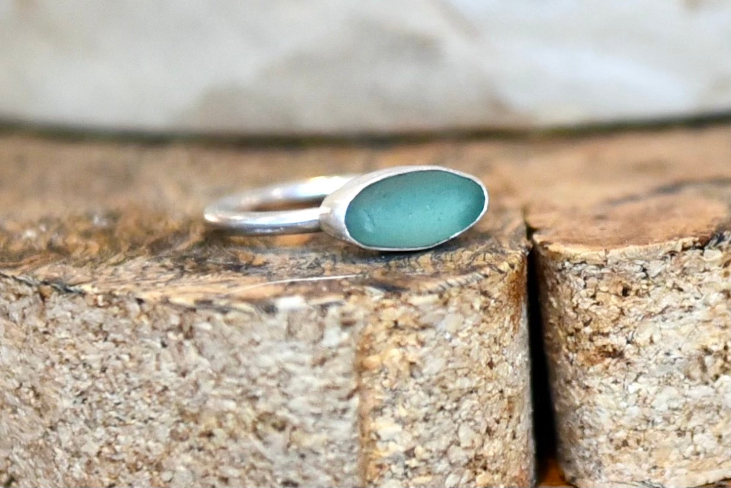 Sea Glass Ring, oval sea foam